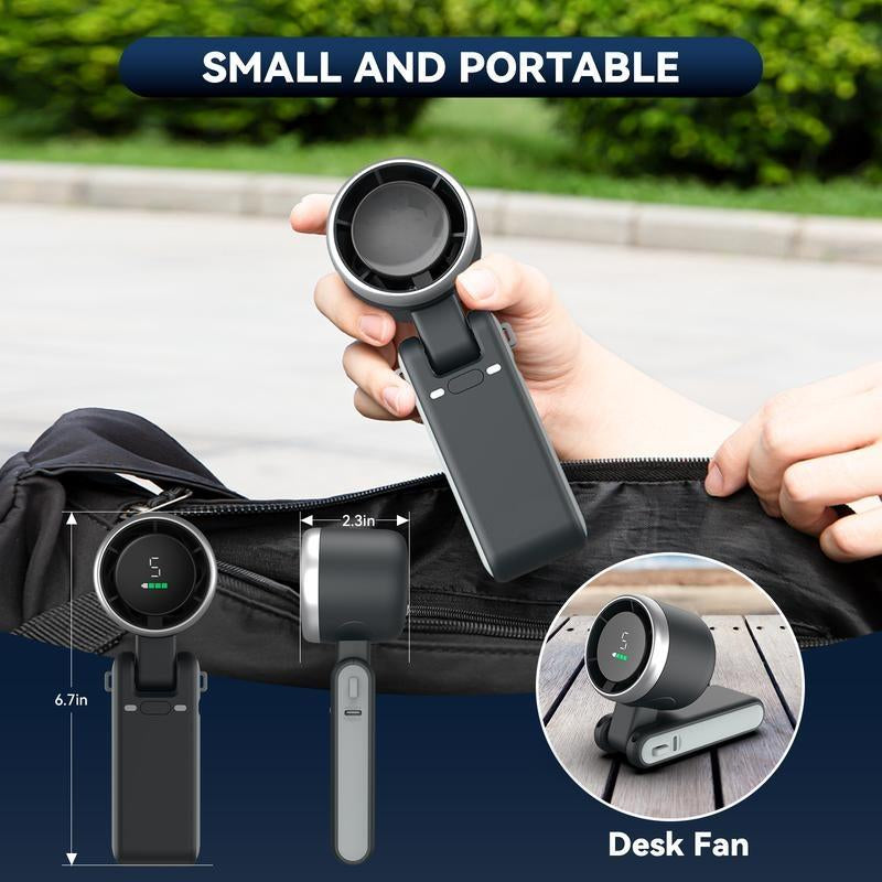 Portable Handheld Turbo Fan, 5 Gear Wind,4000Mah Battery Operated, up to 10 Working Hours, 3 in 1 Hand Fan Rechargeable with Air Turbo Tech Cooling Fan for Outdoor Activities, Travel, Working