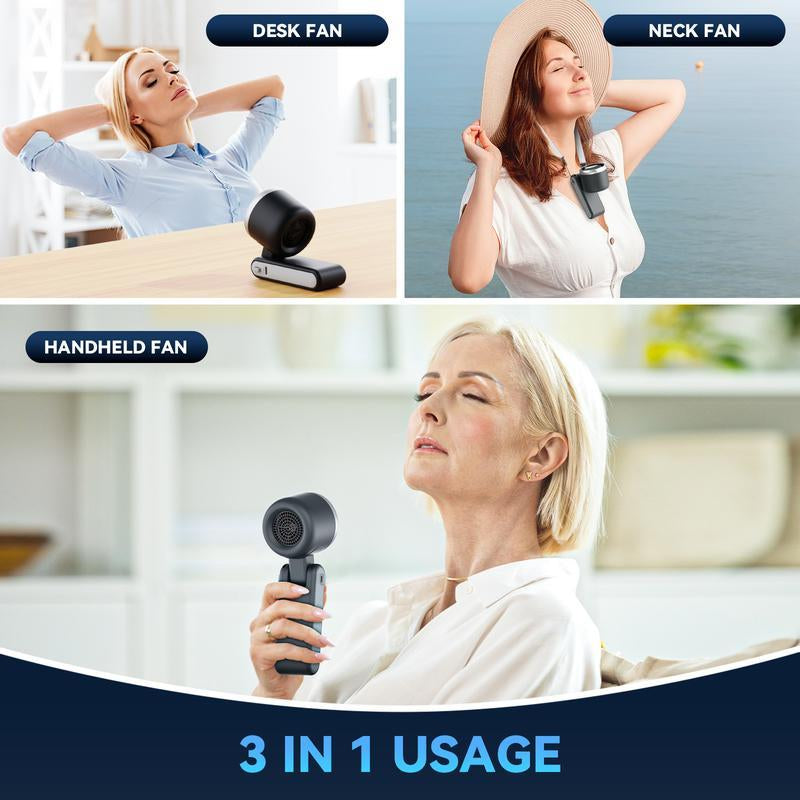 Portable Handheld Turbo Fan, 5 Gear Wind,4000Mah Battery Operated, up to 10 Working Hours, 3 in 1 Hand Fan Rechargeable with Air Turbo Tech Cooling Fan for Outdoor Activities, Travel, Working