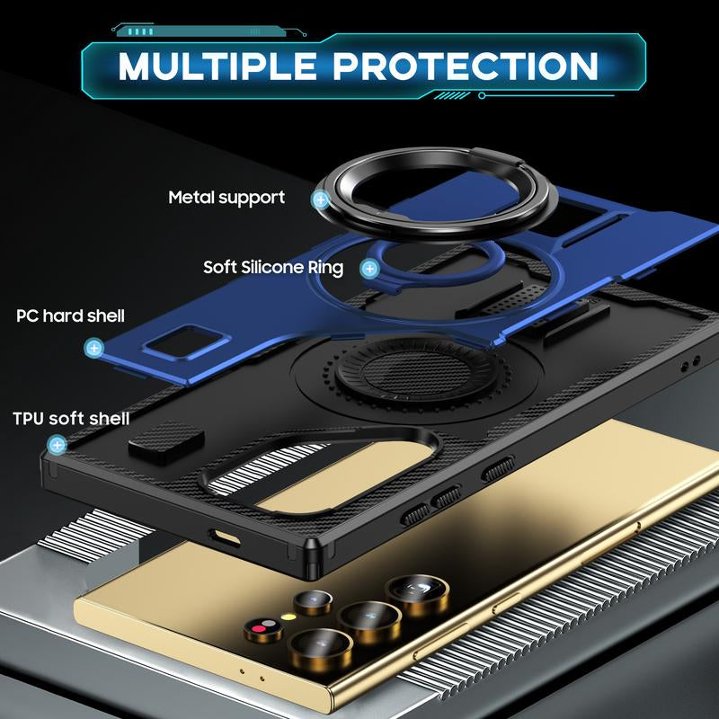 For Samsung Galaxy S25 / S24 / S23 Ultra 5G Case High Quality 360 Finger Ring Stand Back Cover Heavy Duty Anti-Drop Phone Protective Case