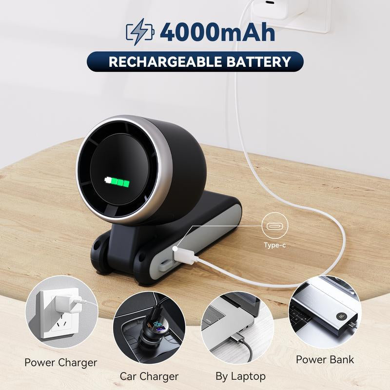 Portable Handheld Turbo Fan, 5 Gear Wind,4000Mah Battery Operated, up to 10 Working Hours, 3 in 1 Hand Fan Rechargeable with Air Turbo Tech Cooling Fan for Outdoor Activities, Travel, Working
