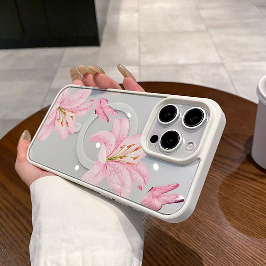 Premium Magnetic Case for Iphone11/12/13/14/15/16/Promax Butterfly Lilies Y2K Cased Magsafe Compatible, Aesthetic Pattern Design Perfect for Everyday Use